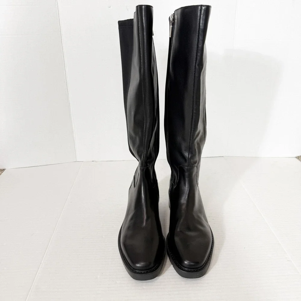 Blondo Womens Harriet Waterproof Zip Black Leather Stretch Knee High Boot Size 7